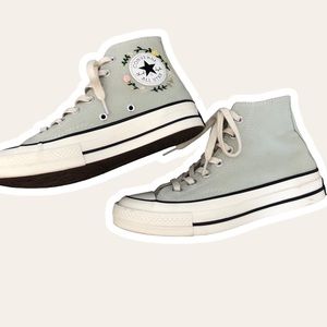 Embroidered Converse Chuck 70 Hi Shoes - Sage